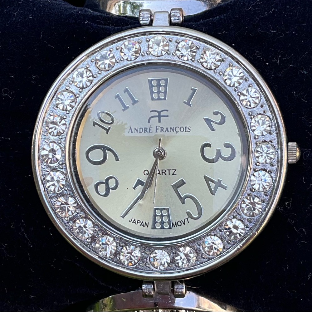 André Francois Ladies Silver Tone with Crystals Luxury Watch